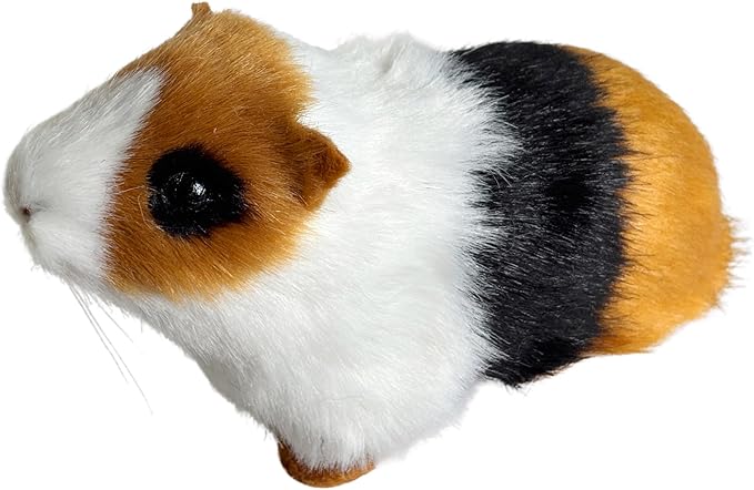 Realistic Guinea Pig Figurine – Lifelike Tri-Color Hamster Stuffed Animal, Faux Fur Pet Replica for Shelf, Desk & Home Decor, Collectible Gift for Rodent Lovers