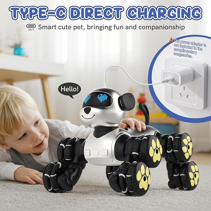 8WD Stunt RC Car Robot Dog Toys, 2.4GHz Remote Control Car Dog Toys with LED Eyes, Smart Interactive Programmable Robot Gift for Kids Age 3 4 5 6 7 8 Year Old