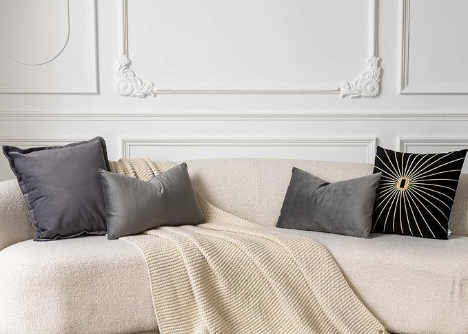 12x20 Throw Lumbar Pillow Covers Decorative Cushion Covers Set of 2,Grey | Soft Velvet Pillow Cases with Invisible Zipper for Modern Couch Sofa Bed Living Room Bedroom Home Decor