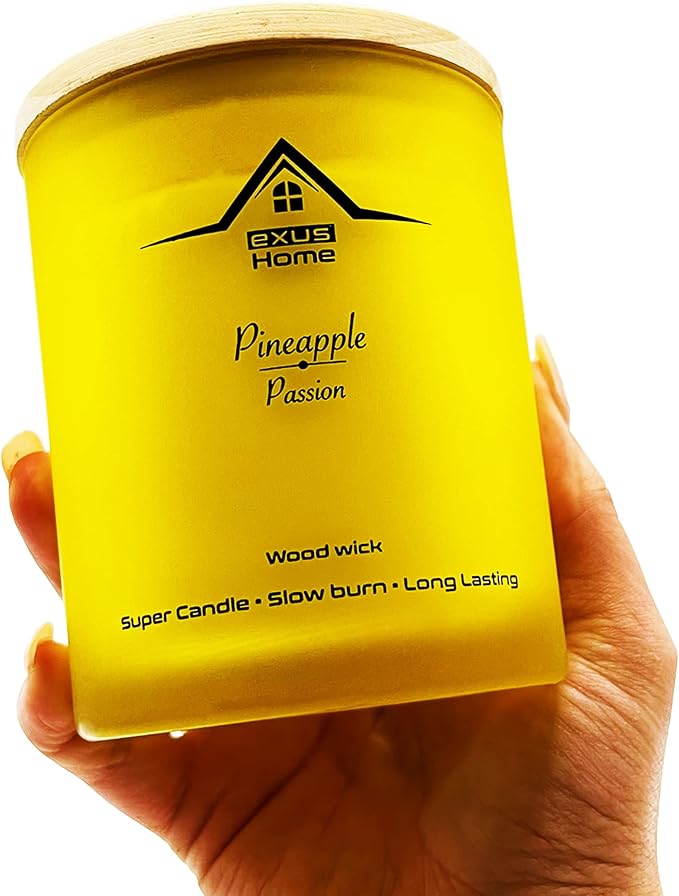 Exus Hand Crafted, Soy Wax, Wood Wick, Aromatic Candle. Non-Toxic (Pineapple/Passion)