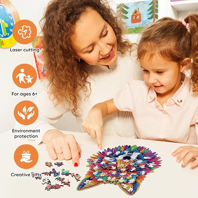Qiuenisray Wooden Puzzles for Adults, Wolf Jigsaw Puzzles 200 Pieces, FSC Certified Unique Shape Animal Adult Puzzles, Christmas Puzzle Gift for Family Game 10.2x11.2 in