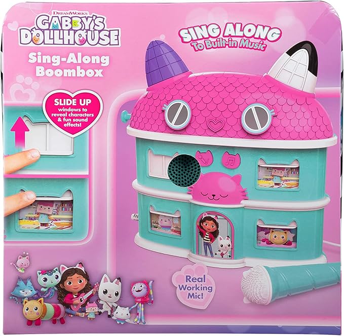 Gabbys Dollhouse Karaoke Microphone with Boombox for Fans of Toddler Toys, Kids Karaoke Machine with Built in Music (Gabbys Dollhouse)