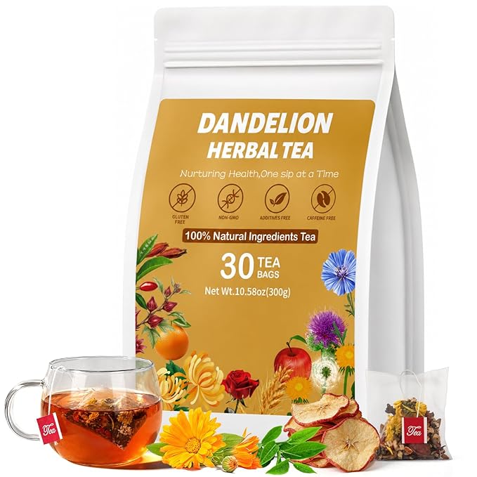 Dandelion Herbal Tea, Liver Cleanse Detox & Repair Dandelion Root Tea Support Kidney & Liver Health, 14 Precious Ingredients Formula Herbal Teabags for Men & Women (1 Pack/30 Bags)