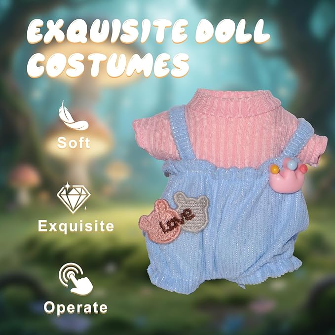 17cm Doll Clothes, 17cm Clothes Skirt Set, 2 Piece Colorful T-Shirt+ with Overalls or Skirt Outfit Premium Fashion Cute Doll Accessories(NO Doll)(Style D)