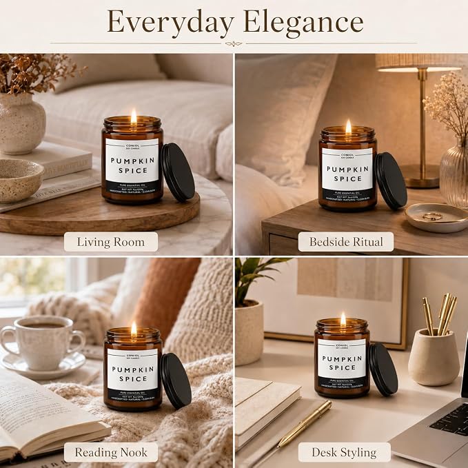 Pumpkin Spice Scented Candles for Home, Natural Soy Wax Candle with Essential Oils, 9oz Amber Jar Aromatherapy Candel, 50H Long & Non-Toxic Burning, Hand Poured, Giftable, Relaxation, Birthday