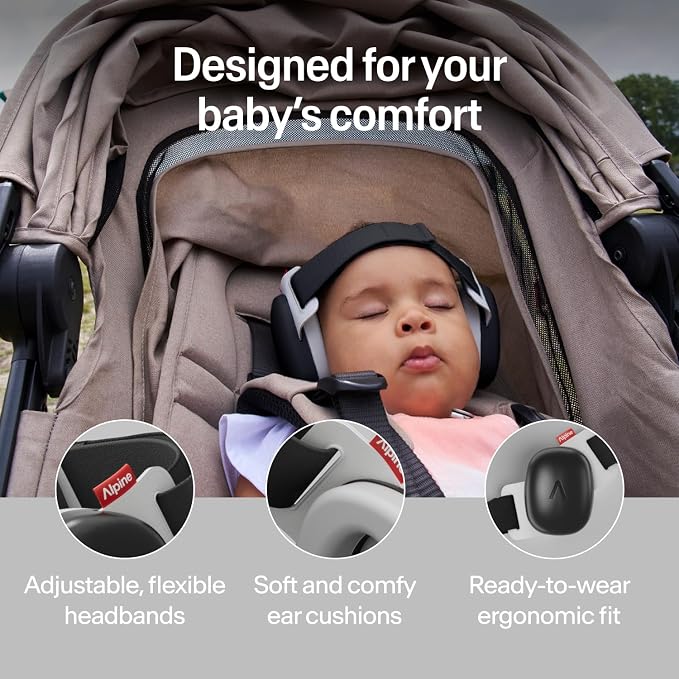 Alpine Muffy Baby Comfort - Protects Hearing for Babies and Toddlers - CE & ANSI Certified - Headband for Safe fit & Comfort - Adjustable for Ages 3-48 Months - 24dB Sound Reduction, Black