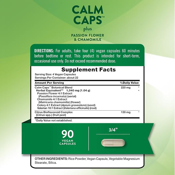 Nature's Truth Calm Caps | 90 Capsules | with Passion Flower and Chamomile | Vegan, Non-GMO & Gluten Free Supplement