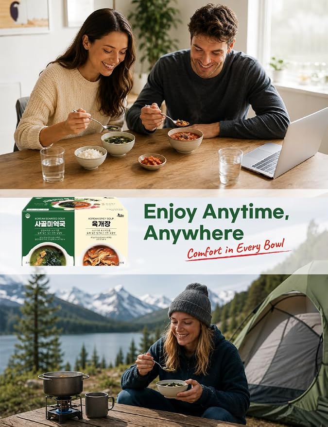 Korean Frozen Dried Multi-Pack Soup (Seaweed Soup 10g × 6ea) + (Korean spicy soup 10g × 6ea) Easy cooking Individual packaging 한국 전통 국, 미역국, 육개장