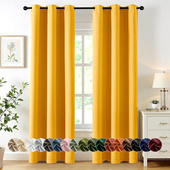 MIULEE Blackout Curtains for Bedroom 2 Panels 40 x 72 Inch Long Yellow | Thermal Insulated, Living Room Darkening Grommet Drapes, Noise Reducing, Light Blocking Window Treatments