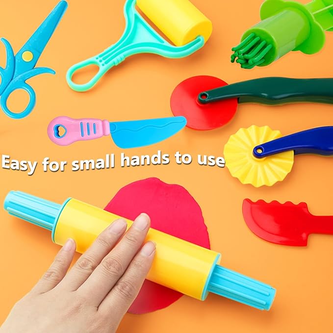 Dough Tool Kit,9 Pcs Basic Clay and Dough Tools Starter Set for Kids Includes Cutters Roller, Rolling Pins, Safety Scissors,Dough Extruder,Plastic Knife