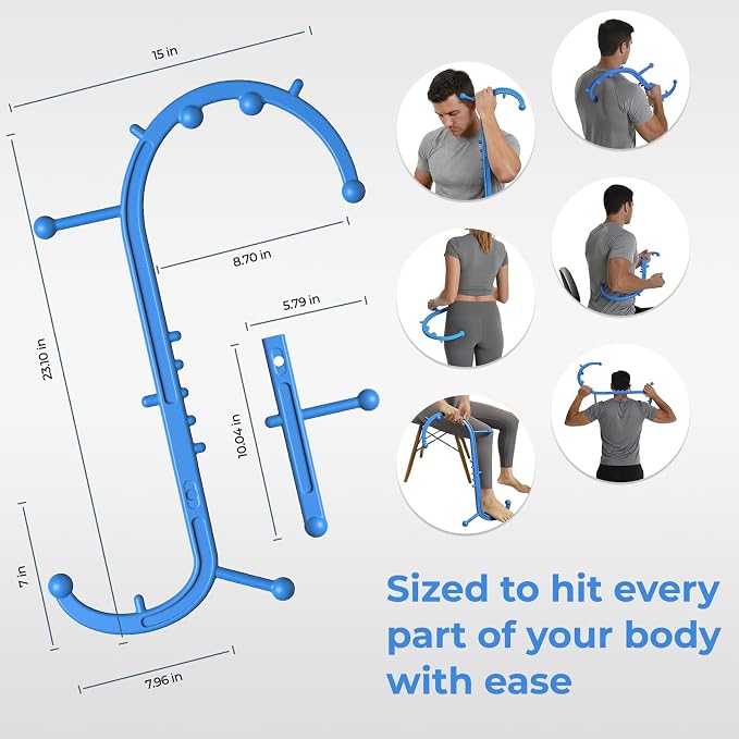Detachable Trigger Point Massage Cane, Button-Release Design Massage Hook for Back, Neck & Shoulder Pain Relief, Pressure Point Massage Tool for Muscle Recovery (Large, Blue)