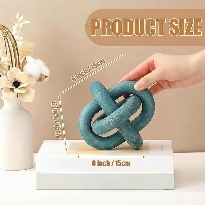Yalikop 3 Link Wood Knot Decor Rustic Home Décor Accents Hand Carved Coffee Table Decoration, Boho Chain Link Decoration, Modern Shelf, Rustic Objects for Home Living Room Bedroom(Blue)