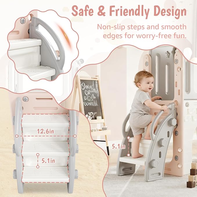 8-in-1 Toddler Slide Playground Set for Indoor & Outdoor Fun – Includes Climber, Basketball Hoop, Telescope, Tunnel, and Storage Space for Kids – Perfect for Backyard & Courtyard Activities