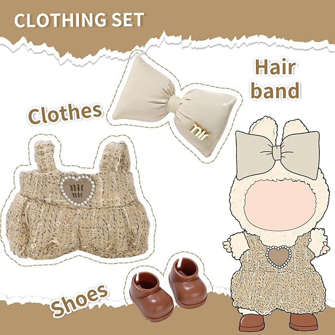 Cute Clothes for Doll Design Outfit Blind Mystery Box Accessories Mini La Boo-Boo Blah Bu Bu BuLafufu Ropa Plush Toy Stuff Dress Overalls Pajamas Hoodie Khaki