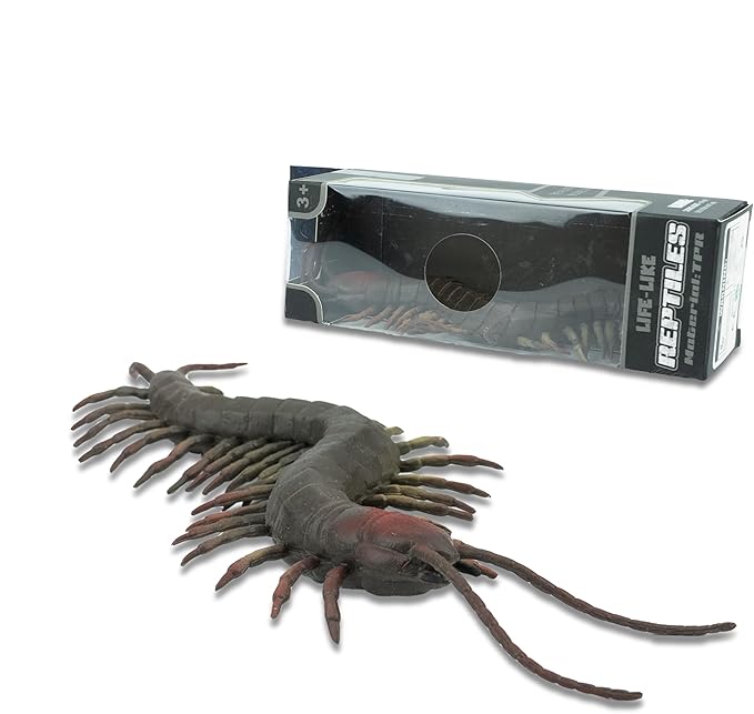 Reptile Figurine Soft Rubber Toy, Tropical Jungle Animals with Centipede, TPR Super Stretch Toy for Kids, Perfect for Gifts, Party Favors, and School Projects (Centipede)