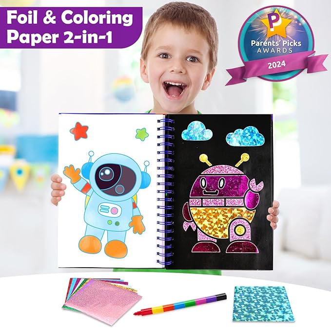 FUNNYB&G Foil Art Crafts for Kids Ages 4-8: Valentines Crafts for Kids 2026,Birthday Gift for Girls,Art and Crafts Supplies,Party Favors,Creative Toys for Girls Boys 4 5 6 7 8 9 Years Old (Space)