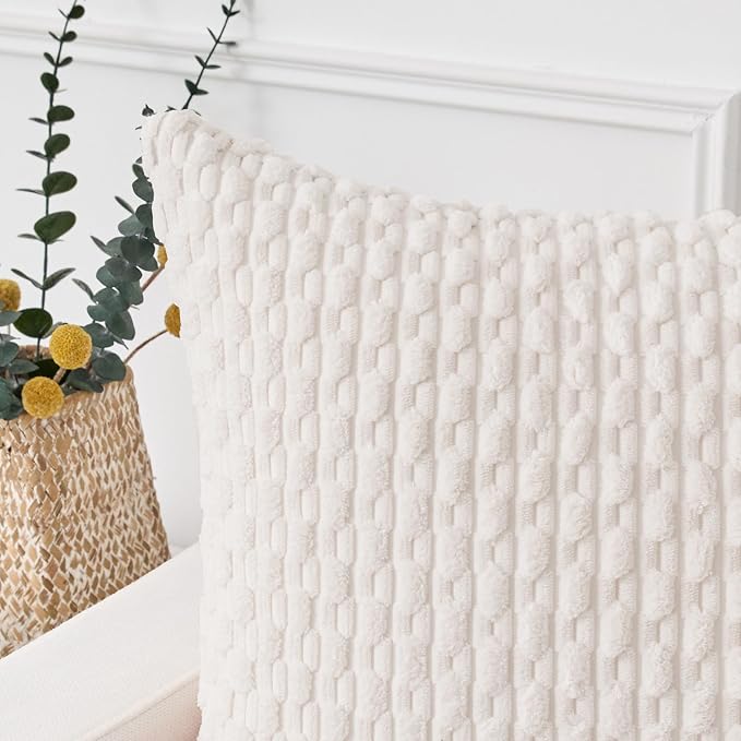 Kevin Textile Soft Corduroy 14"x24" Lumbar Pillow Cover 1 Pack, Pure White | Boho Stripe Plush Corduroy Decorative Oblong Cushion Cover Modern Farmhouse Home Decor for Sofa Couch Bed Chair