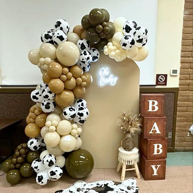 Brown Cow Balloons, 60Pcs 12 Inch Cow Print Coffee White Metallic Gold Latex Balloon, Tan Nude Neutral Beige Helium Balloons for Farm Western Theme Cowboys Cowgirls Birthdays Baby Shower Party Decor