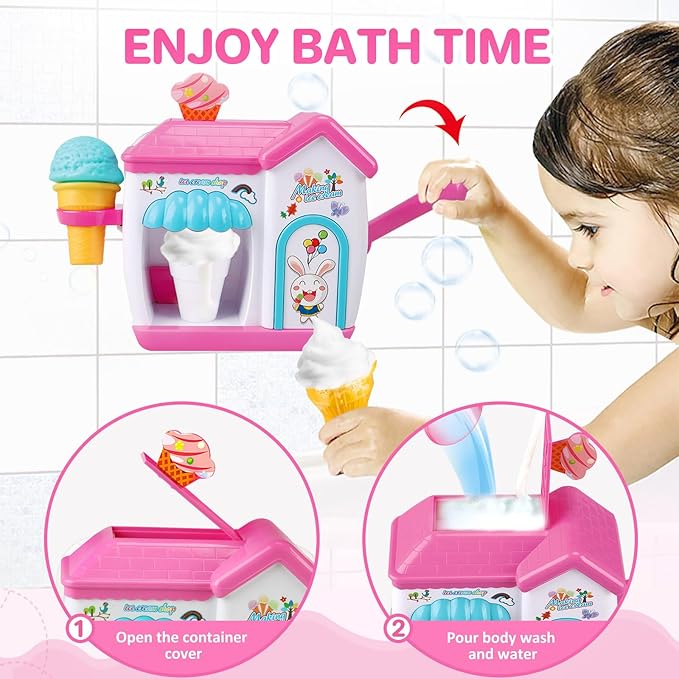 Toddler Bath Toys for 3 4 5 6 7 8 Years Old Girls, Bubble Ice Cream Maker Bath Toy, Shower Toys, Toddler Bath Toys Age 2-4, Bathtub Bubble Machine, Toy for 3 4 5 6 7 8 Years Old Boys Girls