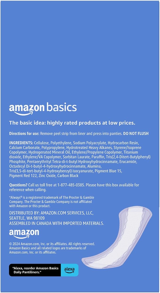 Amazon Basics Daily Pantiliner, Long Length, Feminine Pads for Women, Unscented, Comfortable Thin, 120 Count (3 Packs of 40) (Previously Solimo)