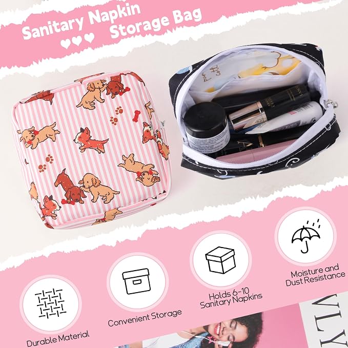 Sanitary Pad Storage Bag Portable Period Bag for Teen Pads/Sanitary Napkins/Small Tampons, Sanitary Napkin Storage Bag First Period Gifts for Teen Girls (Bowknot Rabbit)