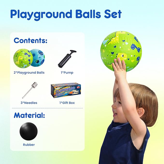 U&C Planet 2 Pack Playground Balls for Toddler Kids, 6 inch 8.5 inch Cartoon Rubber Balls with Pump, Dodgeball Kickball for Outdoor & Indoor Game, Great Gift for Boys Girls Aged 1 and Above