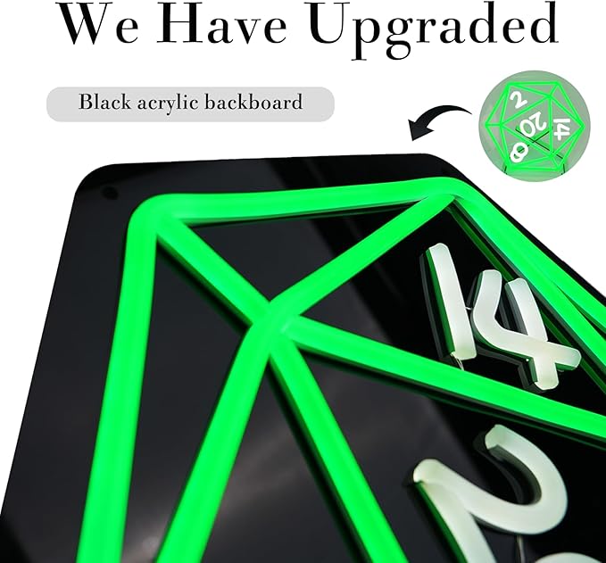 Dice Neon Signs for Wall Decor, Cool Dimmable Dungeons and Dragons Dice Game LED Sign,12.7x11 inch USB Powere Black Neon Light for Man Cave