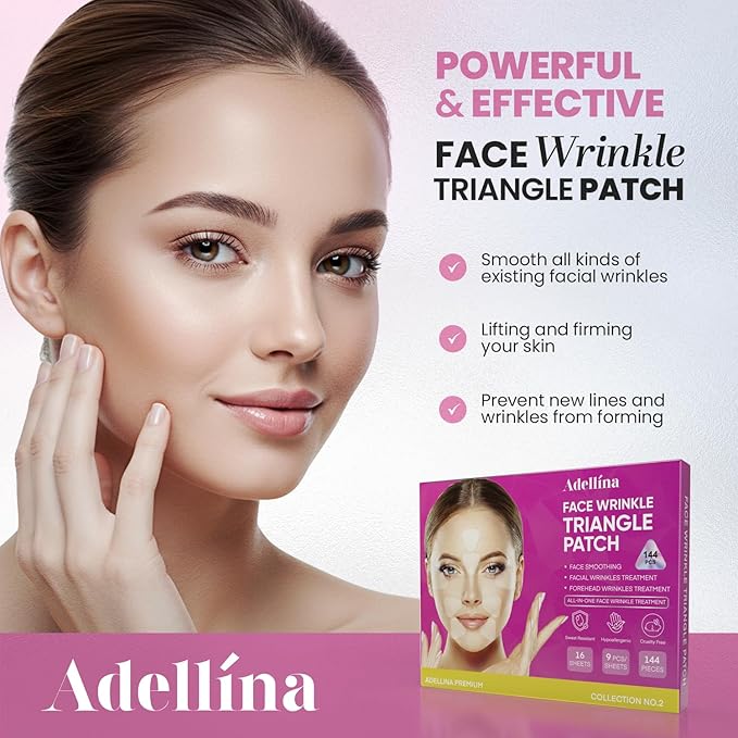 Adellina New Anti Facial Wrinkle Patches: Anti Wrinkle Patches Overnight - Smile Line Pathces - Facial Wrinkle Patche for Forehead, Smile Line, Under Eyes (1 Count (Pack of 144))