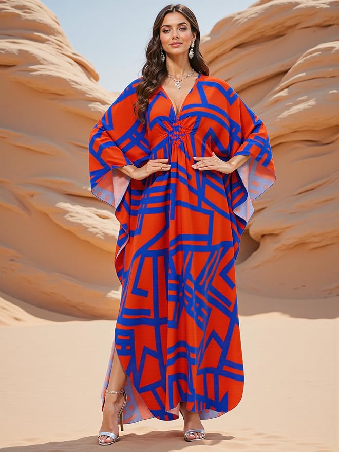 Mumu Dresses for Women Plus Size, Bohemian Kaftan Beach Cover Up Long Maxi Nightgown Soft Loungewear