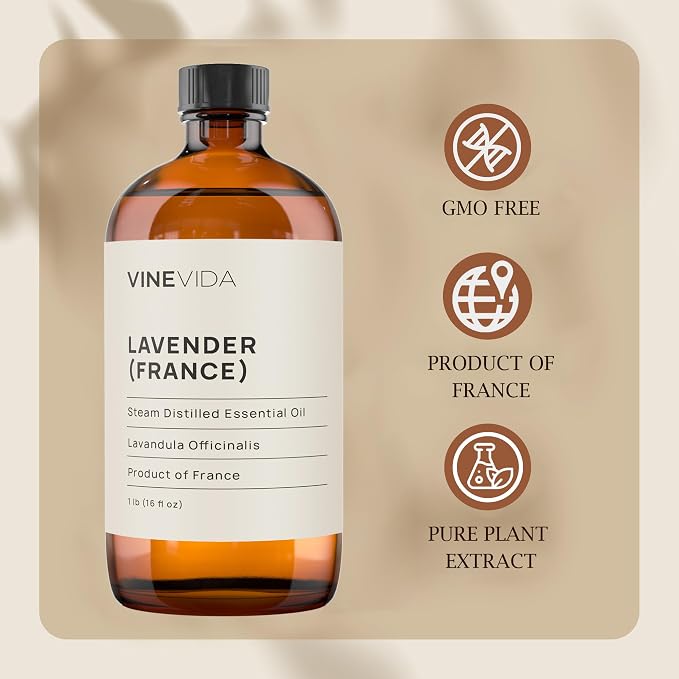 VINEVIDA Lavender France Essential Oil 16 oz - Undiluted Lavender Oil 16 oz - Lavender Candle Oil Scent - DIY Candle Scents for Candlemaking - Bulk Essential Oil for Soap Making