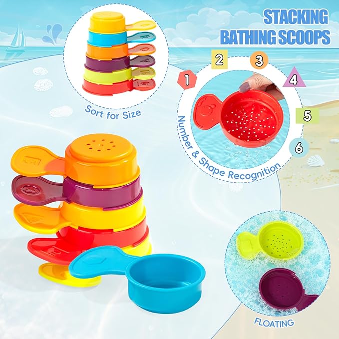 Baby Bath Toys for Kids Ages 1-3 Mold Free Bath Toys for Toddler 2-4 Bathtub Sand Beach Pool Water Toys with Tub Toys for Babies 12 18 Months, 11Pack