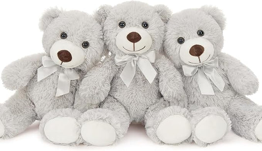 MaoGoLan Bulk Teddy Bear Baby Shower, 3 Packs Small Teddy Bear Stuffed Animals in Bulk,13.5" Small Gray Stuffed Bears Plush for Wedding,Birthday,Christmas, Party Decorations