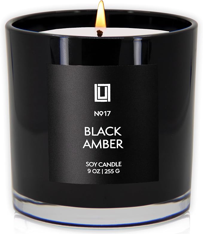 Lulu Candles | Warm Amber Candle | Luxury Scented Soy Jar Candle | Hand Poured in The USA | Highly Scented & Long Lasting (9 Oz., Black Amber)