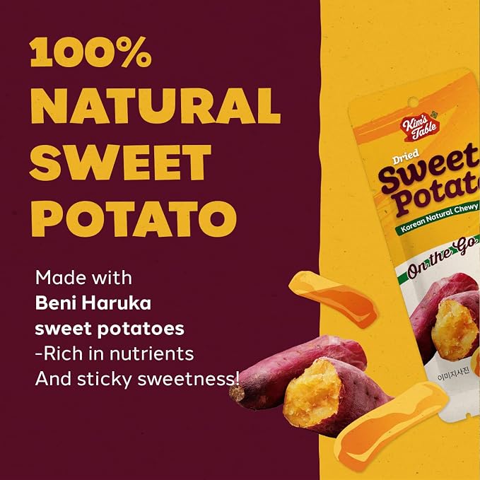 Kim’s Table Dried Sweet potato Korean Snacks (10 Packs) Glueten Free Pre Workout Healthy Foods, Korean Diet Foods/Natrural 100% Snacks for Golf, Travel and Wild Activity/Unsweetened 고구마 말랭이