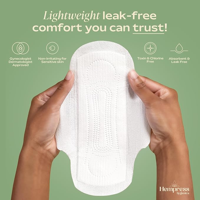 Hempress Ultra Thin Pads for Women, 36 Count, Feminine Care Organic Pads, Regular Flow Ultra Absorbent Cotton with Wings, Menstrual Sanitary Napkins, Fragrance Free, Skin Friendly & Breathable