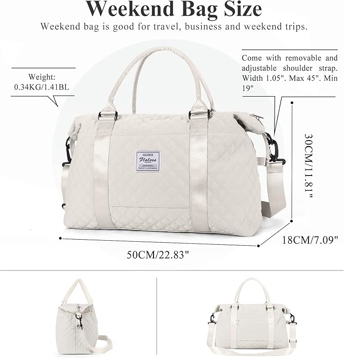 Travel Duffel Bag, Carry On Overnight Weekender Bags for Women | Travel Bag with Wet Pocket & Trolley Sleeve, For Spirit Airlines 18x14x8 Personal Item Bag