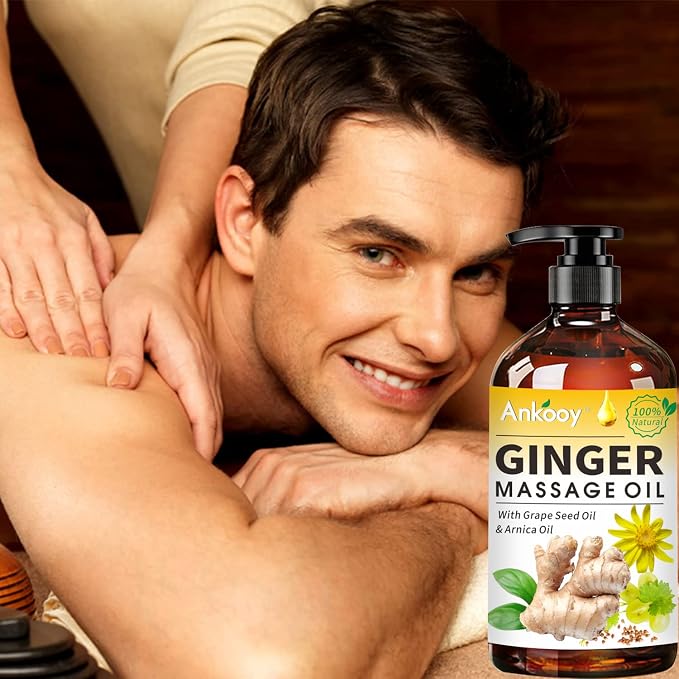 3 Pack Ginger Massage Oil with Arnica Oil,Vitamin E Oil and Grape Seed Oil,Ginger Oil for Lymphatic Drainage,100% Natural Ginger Essential Oil for Warming and Relaxing