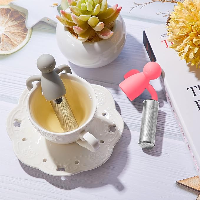 Hicarer 2 Pieces Tea Infuser for Loose Tea Cute Fine Mesh Tea Strainer Stainless Steel Tea Filter Ball Tea Diffuser Steeper for Teacups Teapots, 2 Colors (Pink, Gray)