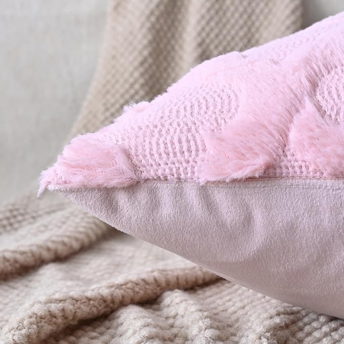 Set of 2 Soft Moroccan Throw Pillow Covers 16x16 Inch Plush Boho Decorative Pillow Cover Accent Cushion Case for Couch Sofa Bed, Light Pink