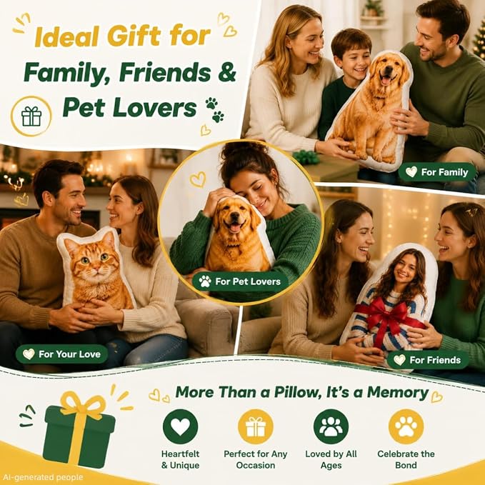 Bemaystar Custom Pillow - Personalized Pet Pillow with Picture, Double Printed, Funny Birthday Gag White Elephant Gifts for Friends Women Men Pet- Customized Stuffed Throw Body Pillows
