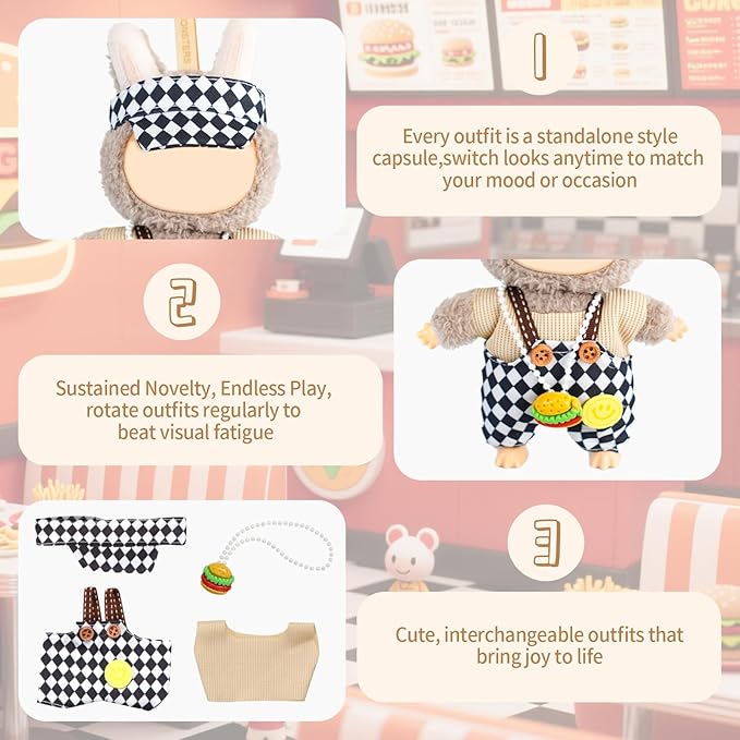 Coolcandy 17cm Doll Clothes for Doll, Fashionable Dolls Outfit with Accessories Suit, Stylish Adorable Dolls Clothes Set, Soft Fabric, Detailed Stitching(Doll Not Included)
