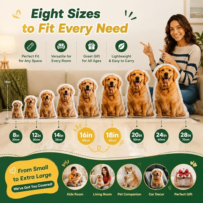 Bemaystar Custom Pillow - Personalized Pet Pillow with Picture, Double Printed, Funny Birthday Gag White Elephant Gifts for Friends Women Men Pet- Customized Stuffed Throw Body Pillows