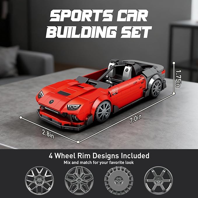 HIGH GODO Sports Car Building Set, MOC Racing Car Decor Model Kit, Cool Cars Toys Gifts for Adults Teens Age 14+ (355 Pieces)