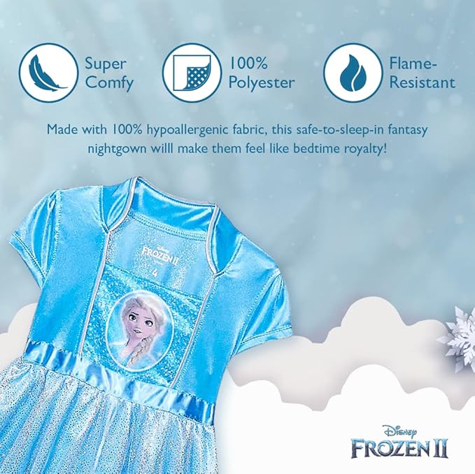 Disney Girls' Princess Dress Nightgown, Fantasy Gown, Soft & Cute Pajamas for Kids