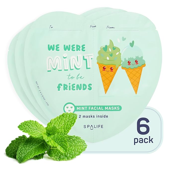 SpaLife Valentines Duo Mint Facial Masks Set 2-pack | Hydrating, Soothing, and Moisturizing with Natural Mint Scent | Valentines Facial Sheet Mask Skin Care Gift | Perfect Valentine Gift Set