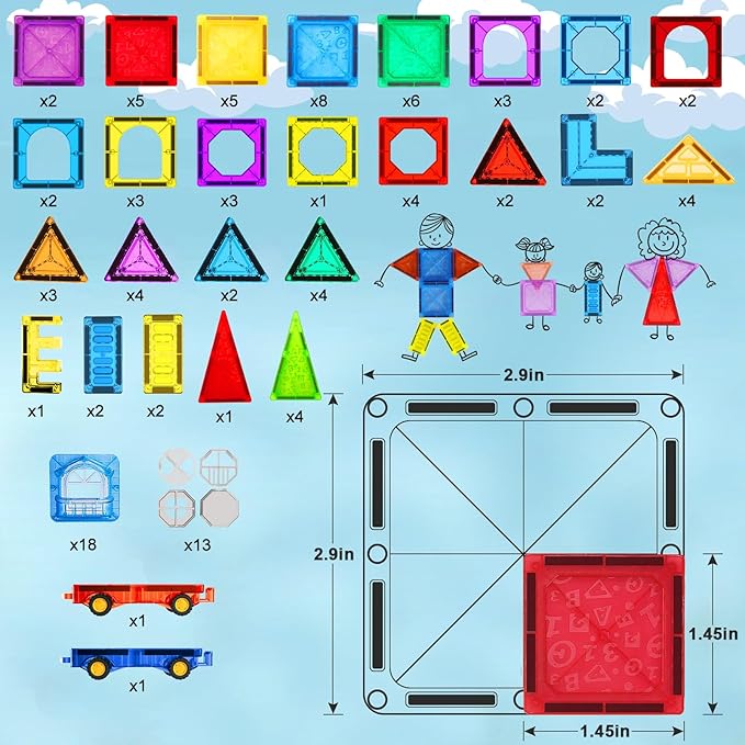 ShowyLive Magnetic Tiles for Kids Ages 4-8, 110PCS Set with 2 Cars, Magnetic Building Tiles,STEM Learning Toy, Safe & Durable, Magnetic Toys for Endless Fun and Educational Play