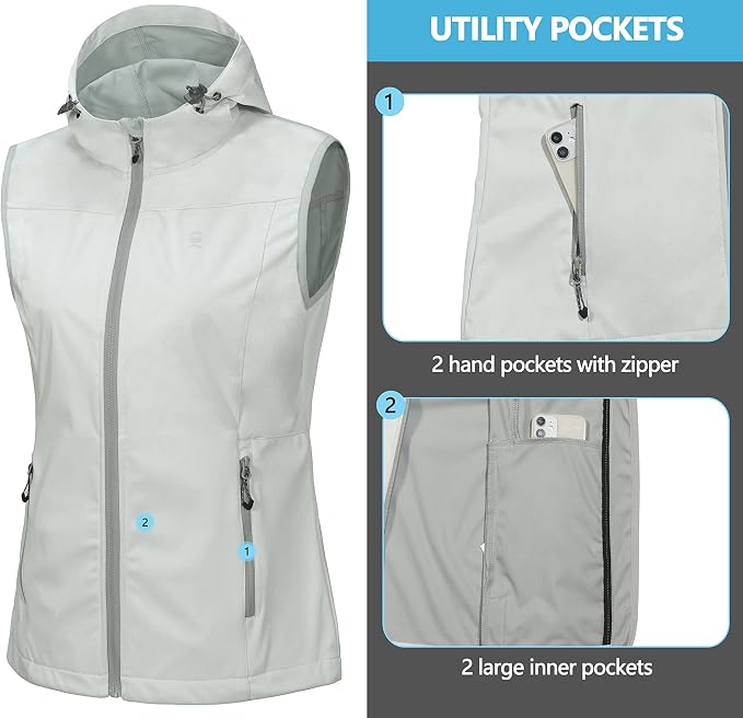 Little Donkey Andy Women's Lightweight Softshell Vest, Windproof Sleeveless Jacket for Running Hiking Travel