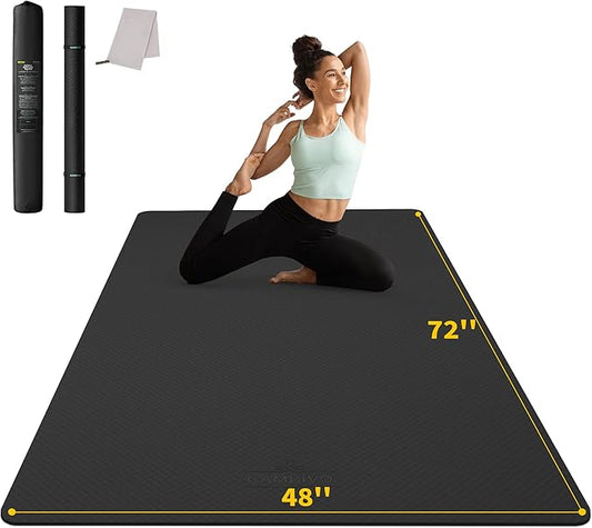 CAMBIVO Yoga Mat 72" x 48" Large Workout Mat for Home Gym Flooring | 6mm-12mm (0.24"-0.48") Extra Thick Exercise Mat for Apartment Fitness | High-Density TPE Cushioning for Joint Protection