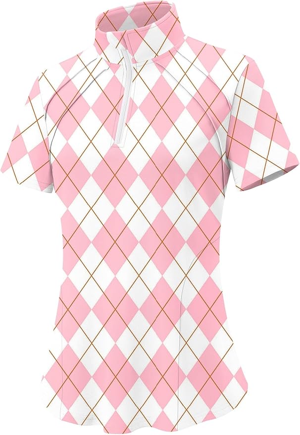 LOMON Womens Golf Polo Shirt Summer Short Sleeve Quarter Zip Outfit | Side-Pockets,Princess Seams,Cotton,Wrinkle Free,Moisture Wicking,Quick-Dry,Lightweight,Collared,for Tennis Workout