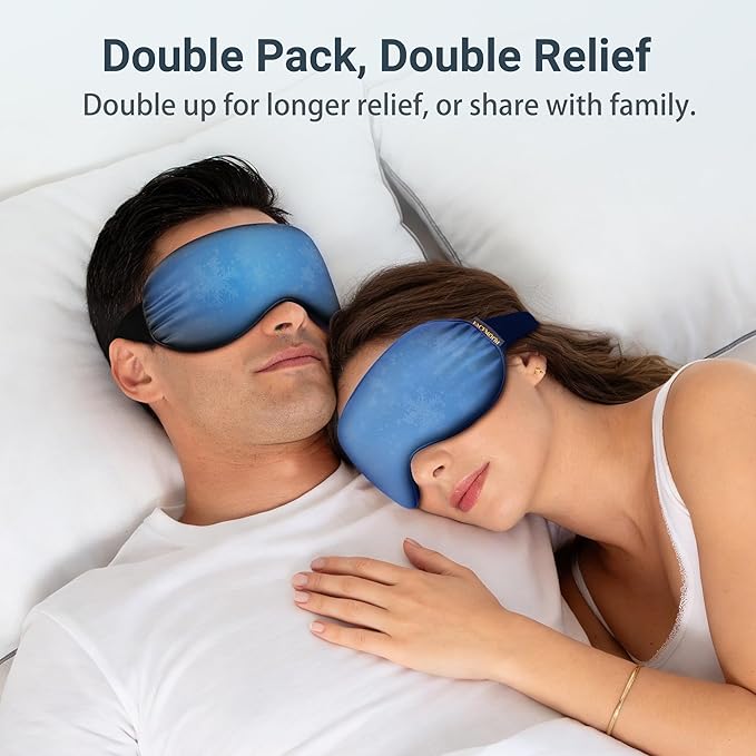 2PCS Cold Eye Mask - Cooling Eye Mask for Puffy Eyes, Cold Compress for Dark Circles, Tired Eyes, Headache, Migraines Relief - Reusable Gel Ice Pack, Weighted Sleep Mask((Black,Blue)